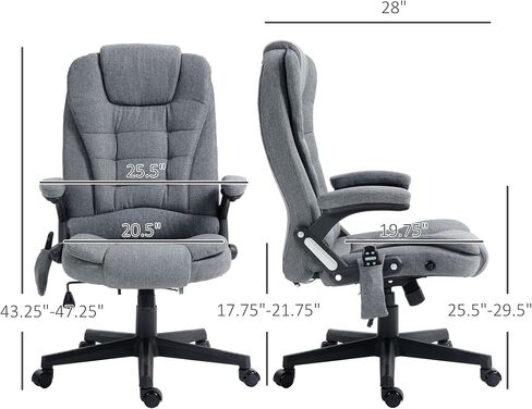 HOMCOM 6 Point Vibrating Massage Office Chair with Heat, Linen High Back Executive Office Chair with Reclining Backrest, Padded Armrests and Remote, Gray in Saudi Arabia