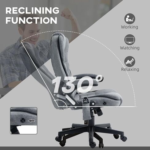 HOMCOM 6 Point Vibrating Massage Office Chair with Heat, Linen High Back Executive Office Chair with Reclining Backrest, Padded Armrests and Remote, Gray in Saudi Arabia