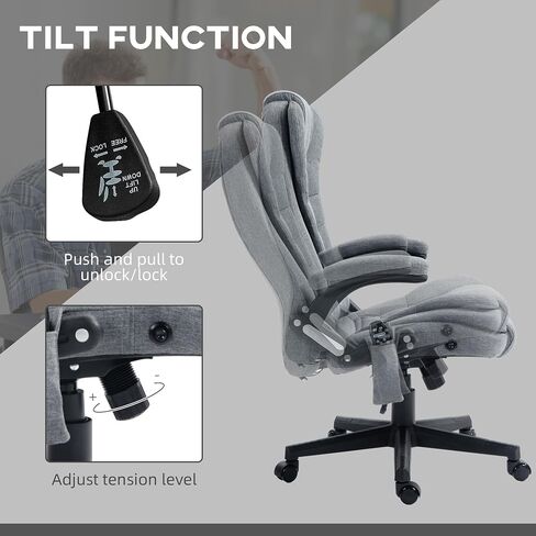 HOMCOM 6 Point Vibrating Massage Office Chair with Heat, Linen High Back Executive Office Chair with Reclining Backrest, Padded Armrests and Remote, Gray in Saudi Arabia