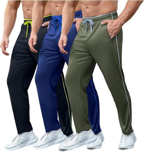3 قطع من السراويل الرياضية للرجال مع جيوب مفتوحة من الأسفل للرجال للتمرين والجري والتدريب والركض in Kuwait