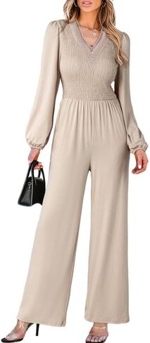 Dokotoo Women's Casual Loose Jumpsuits One Piece Long Sleeve Overalls Wide Leg Long Pant Rompers With Pockets in Kuwait