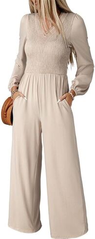 Dokotoo Women's Casual Loose Jumpsuits One Piece Long Sleeve Overalls Wide Leg Long Pant Rompers With Pockets in Kuwait