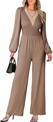 Dokotoo Women's Casual Loose Jumpsuits One Piece Long Sleeve Overalls Wide Leg Long Pant Rompers With Pockets in Kuwait