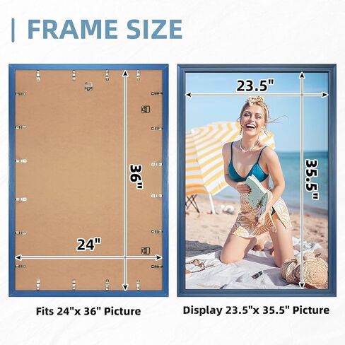 إطار ملصق مقاس 24 × 36، زجاج شبكي عالي الوضوح لإطار مقاس 24 × 36، إطارات ملصقات عتيقة مقاس 24 × 36 بوصة نمط ريفي متعثر، عرض مثبت على الحائط، أزرق داكن، عبوة واحدة in Kuwait