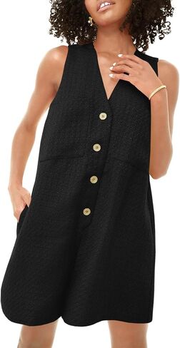 Tongmingyun Womens Summer Sleeveless Rompers Casual V Neck Button Down Short Jumpsuits with Pockets in Saudi Arabia