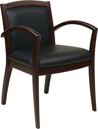 كرسي ضيوف من Office Star NAP97ESP-EC3 Napa كامل الوسادة مصنوع من الجلد الأسود ومقعد خشبي، إسبرسو in Kuwait