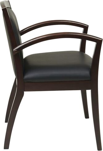 كرسي ضيوف من Office Star NAP97ESP-EC3 Napa كامل الوسادة مصنوع من الجلد الأسود ومقعد خشبي، إسبرسو in Kuwait