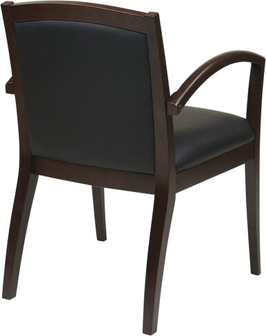 كرسي ضيوف من Office Star NAP97ESP-EC3 Napa كامل الوسادة مصنوع من الجلد الأسود ومقعد خشبي، إسبرسو in Kuwait