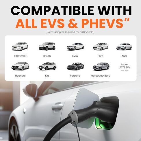 شاحن EV المستوى 2، شاحن EV 48 أمبير المستوى 2، 240 فولت، قابس NEMA 14-50، شاحن J1772، كابل شحن 25 قدم، محطات شحن المركبات الكهربائية، شاحن EV المستوى 2 مع التحكم في تطبيق بلوتوث وواي فاي in Saudi Arabia