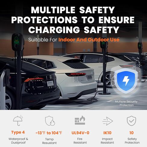 شاحن EV المستوى 2، شاحن EV 48 أمبير المستوى 2، 240 فولت، قابس NEMA 14-50، شاحن J1772، كابل شحن 25 قدم، محطات شحن المركبات الكهربائية، شاحن EV المستوى 2 مع التحكم في تطبيق بلوتوث وواي فاي in Saudi Arabia