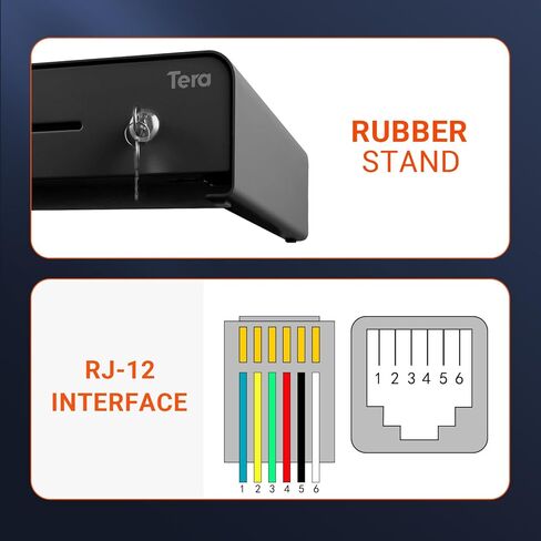 درج تسجيل النقدية Tera مقاس 13 بوصة: فتح تلقائي مع 6 مفاتيح للخدمة الشاقة 4 فاتورة 4 عملات معدنية قابلة للإزالة، فتحة وسائط صينية النقود 24 فولت RJ12، زاوية دائرية لقفل المفاتيح لنظام نقاط البيع، الشركات الصغيرة، البيع بالتجزئة 335R أسود in Kuwait