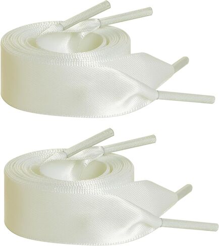 Marrywindix 2 Pairs 47" Flat Satin Ribbon Shoelaces White Silk Shoestrings Wide Shoe Laces for Sneakers Skate Shoes Boots Sport Shoes in Kuwait