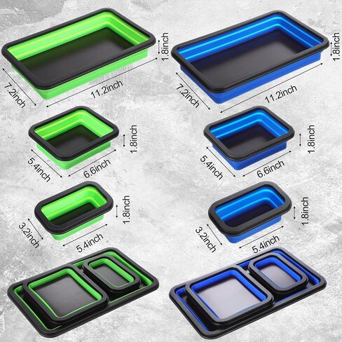 6 Pcs Collapsible Magnetic Parts Tray Set, 3 Different Size Tool Trays for Screw, Bolts, Nuts, Washers, Pins, Small Metal Parts, Silicone Tray, Foldable Magnetic Tool Tray Set(Green, Black) in Saudi Arabia