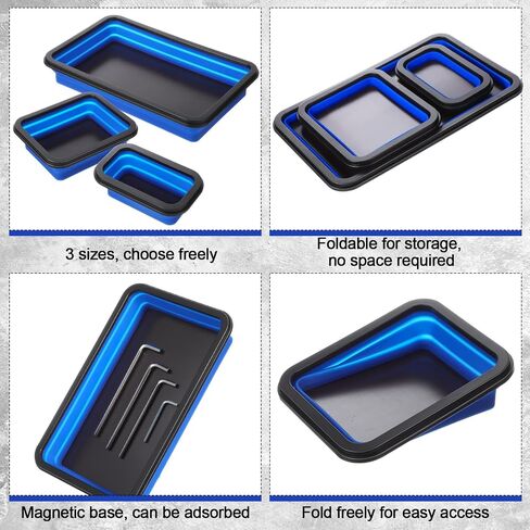 6 Pcs Collapsible Magnetic Parts Tray Set, 3 Different Size Tool Trays for Screw, Bolts, Nuts, Washers, Pins, Small Metal Parts, Silicone Tray, Foldable Magnetic Tool Tray Set(Green, Black) in Saudi Arabia