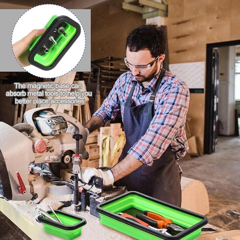 6 Pcs Collapsible Magnetic Parts Tray Set, 3 Different Size Tool Trays for Screw, Bolts, Nuts, Washers, Pins, Small Metal Parts, Silicone Tray, Foldable Magnetic Tool Tray Set(Green, Black) in Saudi Arabia
