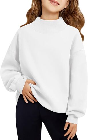 Haloumoning Girls Turtleneck Oversized Sweatshirts Kids Fashion Pullover Long Sleeve Top Clothes 5-14 years in Saudi Arabia