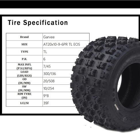 إطارات 20x10-9-6PR لجميع التضاريس ATV UTV للطرق الوعرة، إطارات AT20x10-9-6PR TL ATV - مجموعة من 2، بدون أنبوب in Kuwait
