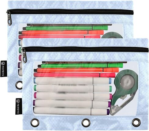 Binder Pencil Pouch 3 Ring Light Steel Blue Zipper Pencil Pouches Case 2 Pack Clear Binder Organizer for School Office in Saudi Arabia