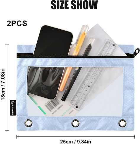 Binder Pencil Pouch 3 Ring Light Steel Blue Zipper Pencil Pouches Case 2 Pack Clear Binder Organizer for School Office in Saudi Arabia