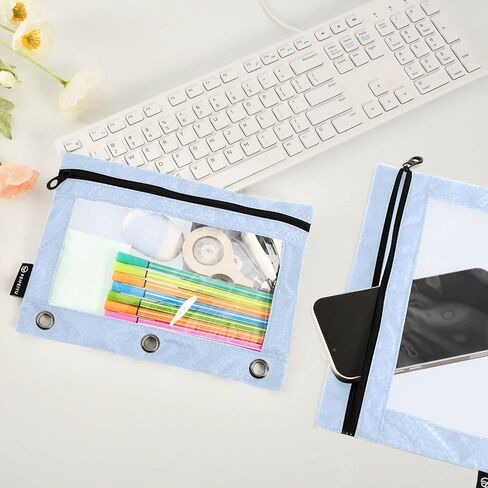 Binder Pencil Pouch 3 Ring Light Steel Blue Zipper Pencil Pouches Case 2 Pack Clear Binder Organizer for School Office in Saudi Arabia
