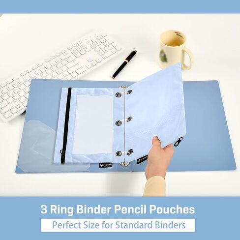 Binder Pencil Pouch 3 Ring Light Steel Blue Zipper Pencil Pouches Case 2 Pack Clear Binder Organizer for School Office in Saudi Arabia