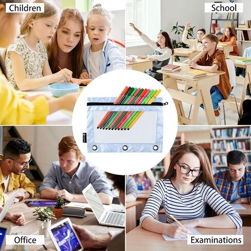 Binder Pencil Pouch 3 Ring Light Steel Blue Zipper Pencil Pouches Case 2 Pack Clear Binder Organizer for School Office in Saudi Arabia