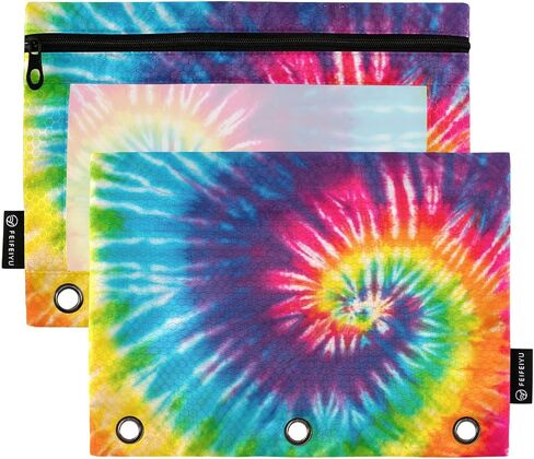 Colorful Tie Dye Design Swirl02 Pencil Pouch for 3 Ring Binder, Pencil Bag Pencil Case Cosmetic Bag with Zipper Clear Window for Office Travel Cosmetic, 2 Pack in Saudi Arabia
