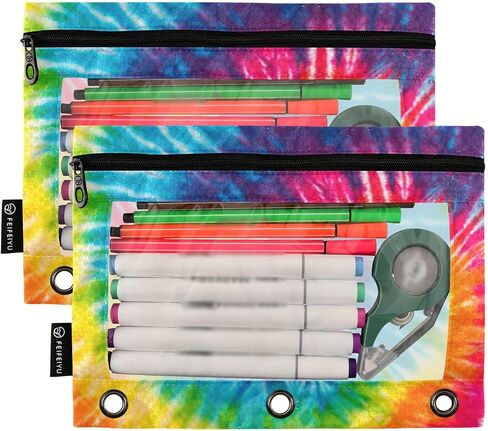 Colorful Tie Dye Design Swirl02 Pencil Pouch for 3 Ring Binder, Pencil Bag Pencil Case Cosmetic Bag with Zipper Clear Window for Office Travel Cosmetic, 2 Pack in Saudi Arabia