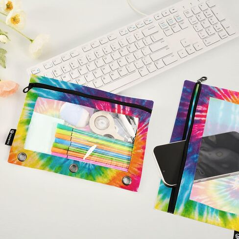 Colorful Tie Dye Design Swirl02 Pencil Pouch for 3 Ring Binder, Pencil Bag Pencil Case Cosmetic Bag with Zipper Clear Window for Office Travel Cosmetic, 2 Pack in Saudi Arabia