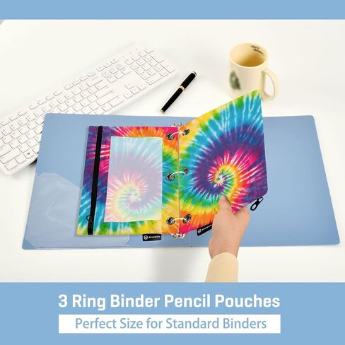 Colorful Tie Dye Design Swirl02 Pencil Pouch for 3 Ring Binder, Pencil Bag Pencil Case Cosmetic Bag with Zipper Clear Window for Office Travel Cosmetic, 2 Pack in Saudi Arabia