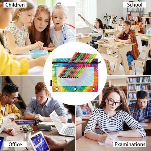 Colorful Tie Dye Design Swirl02 Pencil Pouch for 3 Ring Binder, Pencil Bag Pencil Case Cosmetic Bag with Zipper Clear Window for Office Travel Cosmetic, 2 Pack in Saudi Arabia