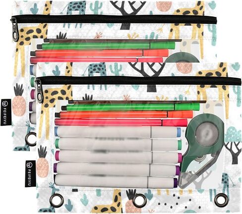 Colorful Dinosaurs Green Pencil Pouch for 3 Ring Binder, Pencil Bag Pencil Case Cosmetic Bag with Zipper Clear Window for Office Travel Cosmetic, 2 Pack in Saudi Arabia