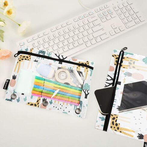Colorful Dinosaurs Green Pencil Pouch for 3 Ring Binder, Pencil Bag Pencil Case Cosmetic Bag with Zipper Clear Window for Office Travel Cosmetic, 2 Pack in Saudi Arabia
