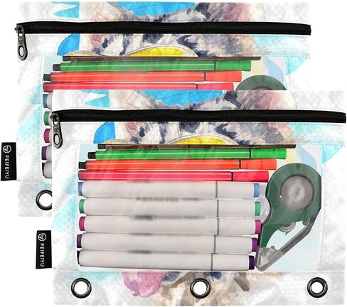 Colorful Dinosaurs Green Pencil Pouch for 3 Ring Binder, Pencil Bag Pencil Case Cosmetic Bag with Zipper Clear Window for Office Travel Cosmetic, 2 Pack in Saudi Arabia