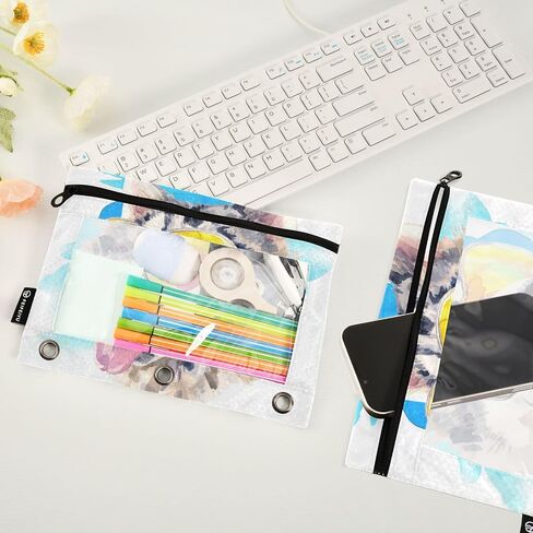 Colorful Dinosaurs Green Pencil Pouch for 3 Ring Binder, Pencil Bag Pencil Case Cosmetic Bag with Zipper Clear Window for Office Travel Cosmetic, 2 Pack in Saudi Arabia