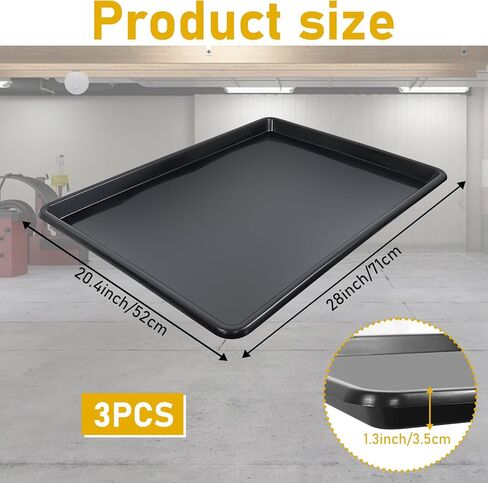 3 قطع كبيرة جدًا من وعاء تنقيط الزيت التلقائي - 28 × 20.5 × 1.4 بوصة صينية تنقيط الزيت لصينية الزيت البلاستيكية أسفل السيارة، صينية بديلة لوعاء التقاط الزيت للحفاظ على أرضية المرآب وغرفة العرض آمنة ونظيفة in Kuwait