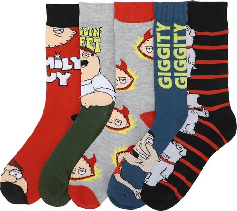 Bioworld Family Guy Character Art Men's 5-Pair Casual Crew Socks in Saudi Arabia