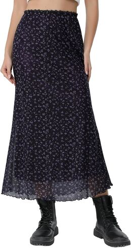 Avanova Women Ditsy Floral Bohemia Mesh Mermaid Skirt High Waist Summer Midi Skirts in Kuwait