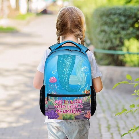 Mermaid Backpacks for Girls, Large Capacity Backpack for School, Cute Blue Lightweight Bookbag for Kids in Saudi Arabia