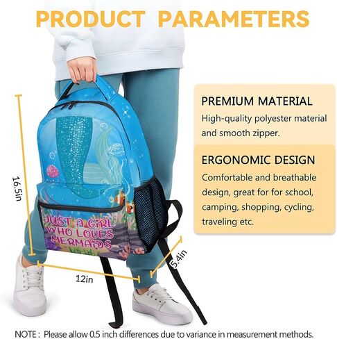 Mermaid Backpacks for Girls, Large Capacity Backpack for School, Cute Blue Lightweight Bookbag for Kids in Saudi Arabia