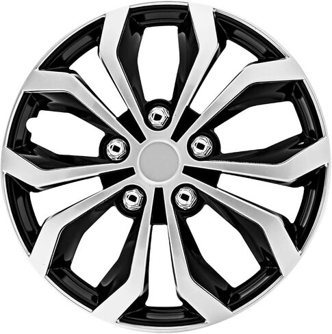 15 inch Hubcaps Set of 4 - Made in Taiwan - Universal Innovative Style Black & Silver Wheel Covers - Fits Multiple Car Models - Upgrade Your Car's Look in Saudi Arabia