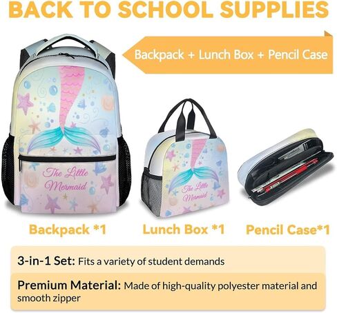 Mermaid Backpacks for Girls, Large Capacity Backpack for School, Cute Blue Lightweight Bookbag for Kids in Saudi Arabia