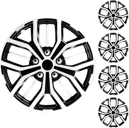 15 inch Hubcaps Set of 4 - Made in Taiwan - Universal Innovative Style Black & Silver Wheel Covers - Fits Multiple Car Models - Upgrade Your Car's Look in Saudi Arabia