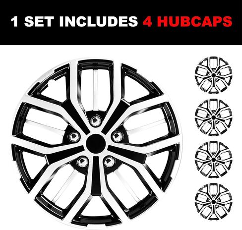 15 inch Hubcaps Set of 4 - Made in Taiwan - Universal Innovative Style Black & Silver Wheel Covers - Fits Multiple Car Models - Upgrade Your Car's Look in Saudi Arabia