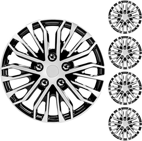 15 inch Hubcaps Set of 4 - Made in Taiwan - Universal Innovative Style Black & Silver Wheel Covers - Fits Multiple Car Models - Upgrade Your Car's Look in Saudi Arabia