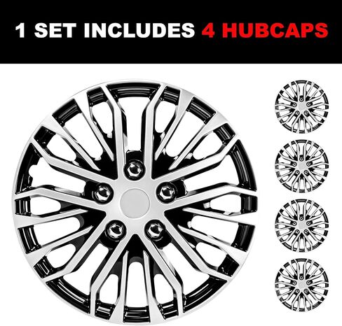 15 inch Hubcaps Set of 4 - Made in Taiwan - Universal Innovative Style Black & Silver Wheel Covers - Fits Multiple Car Models - Upgrade Your Car's Look in Saudi Arabia