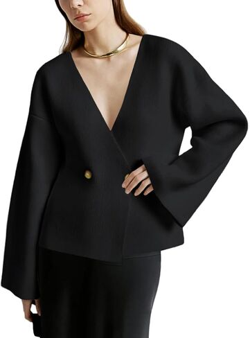 Saodimallsu Womens V Neck Cardigans Long Bell Sleeve Button Down Open Front Loose Knit Fall Sweater Blazer in Saudi Arabia