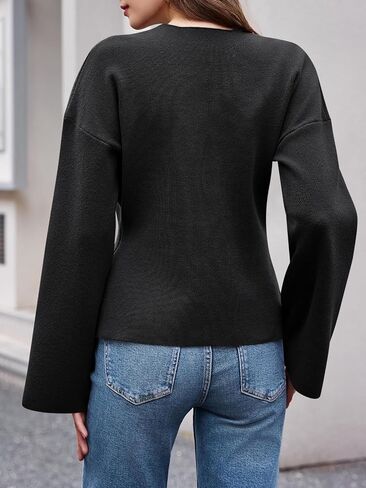 Saodimallsu Womens V Neck Cardigans Long Bell Sleeve Button Down Open Front Loose Knit Fall Sweater Blazer in Saudi Arabia