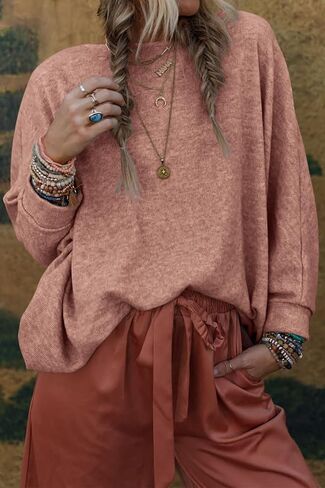 CFLONGE Women's Fall Sweaters 2024 Casual Oversize Pullover Batwing Long Sleeve Drop Shoulder Sweater Loose Knit Jumper Tops in Kuwait