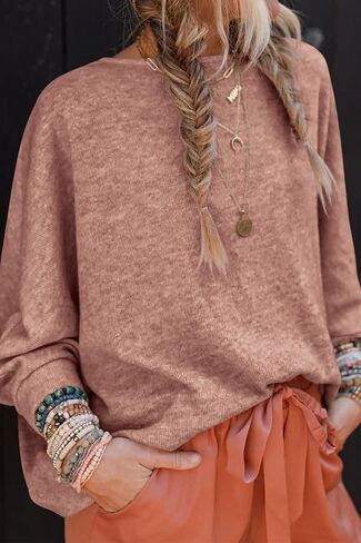 CFLONGE Women's Fall Sweaters 2024 Casual Oversize Pullover Batwing Long Sleeve Drop Shoulder Sweater Loose Knit Jumper Tops in Kuwait